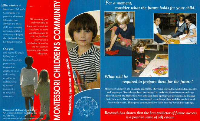 A flyer for Montessori Children's Community in Sewickley, PA.