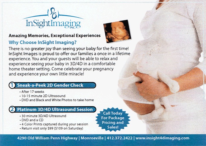 Postcard design for InSight Imaging 3D ultrasound in Monroeville, PA.