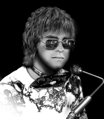 A young Elton John in 1970. Illustration rendered in Photoshop.